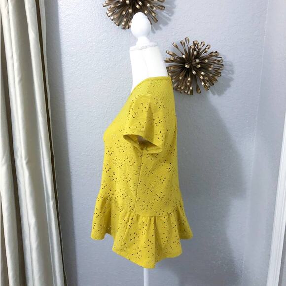 Nanette Lepore Yellow Peplum Eyelet Blouse Top - Picture 6 of 10